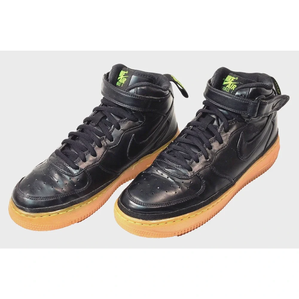 Nike Boys Air Force 1 Mid LV8 Black Gum Volt Basketball Size 6.5Y 820342-004